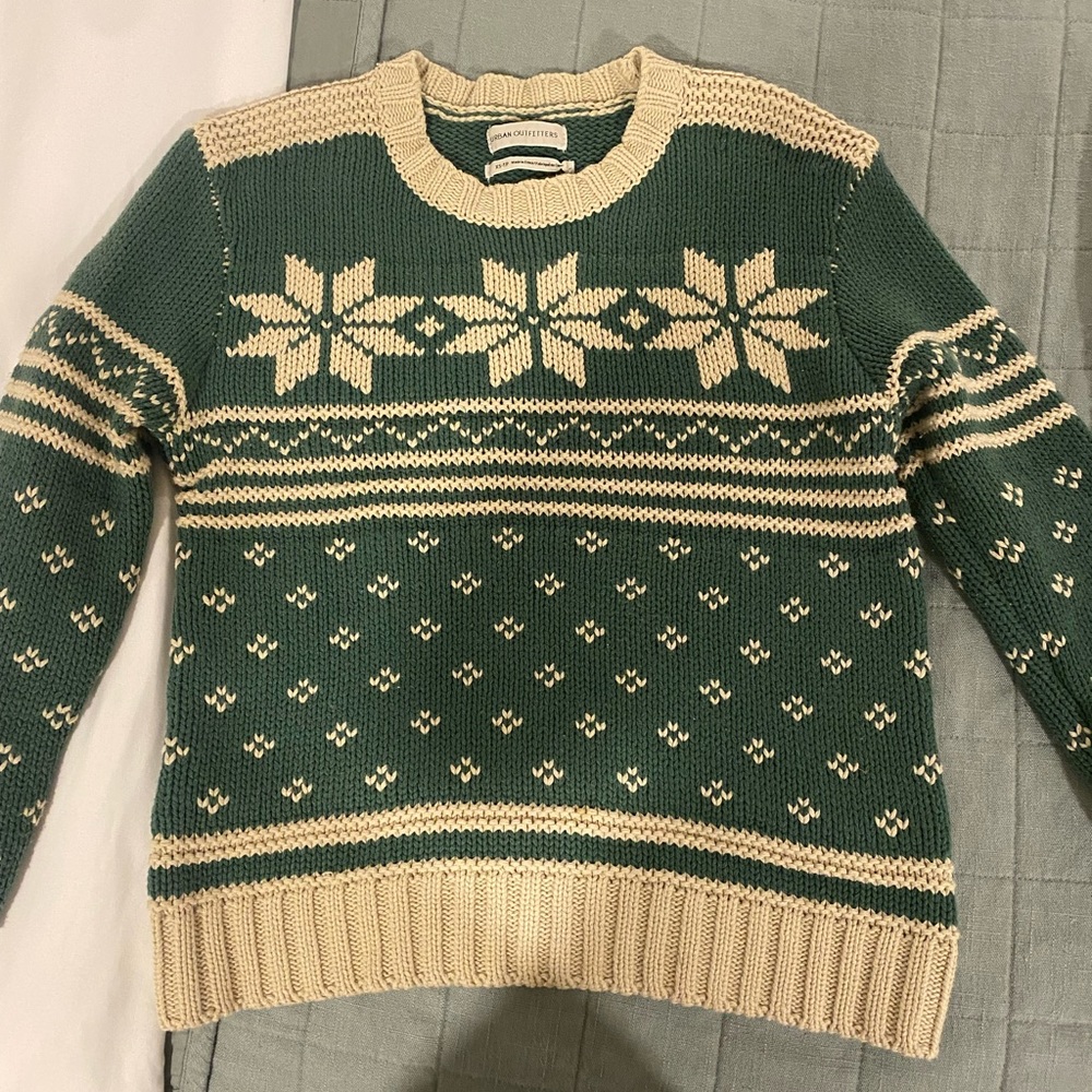 Urban Outfitters Fair Isle Crewneck Snowflake Sweater in Green Cozy Women's XS